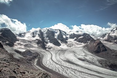 Fantastic view of the snowy peaks in the Swiss Alps. Glacier.