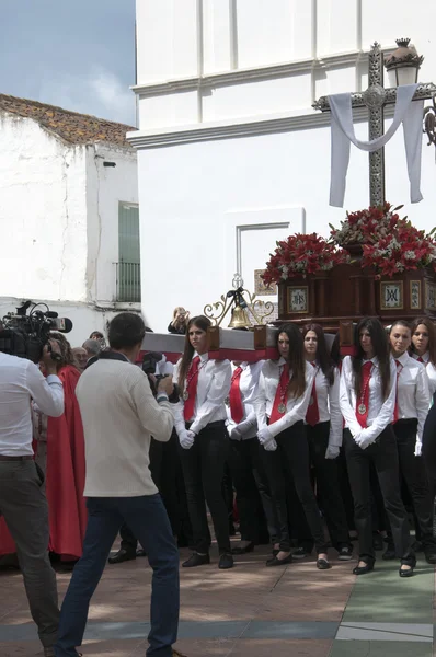 Velikonoční procesí v nerja, na pobřeží costa del sol v Andalusii Španělsko — Stock fotografie