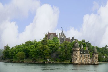 The beautiful Boldt castle on Heart Island in the St Lawrence River between Canada and the USA clipart