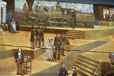 distillery ilçe Toronto Kanada şehrin hikayesi tasvir eden dev duvar resimleri