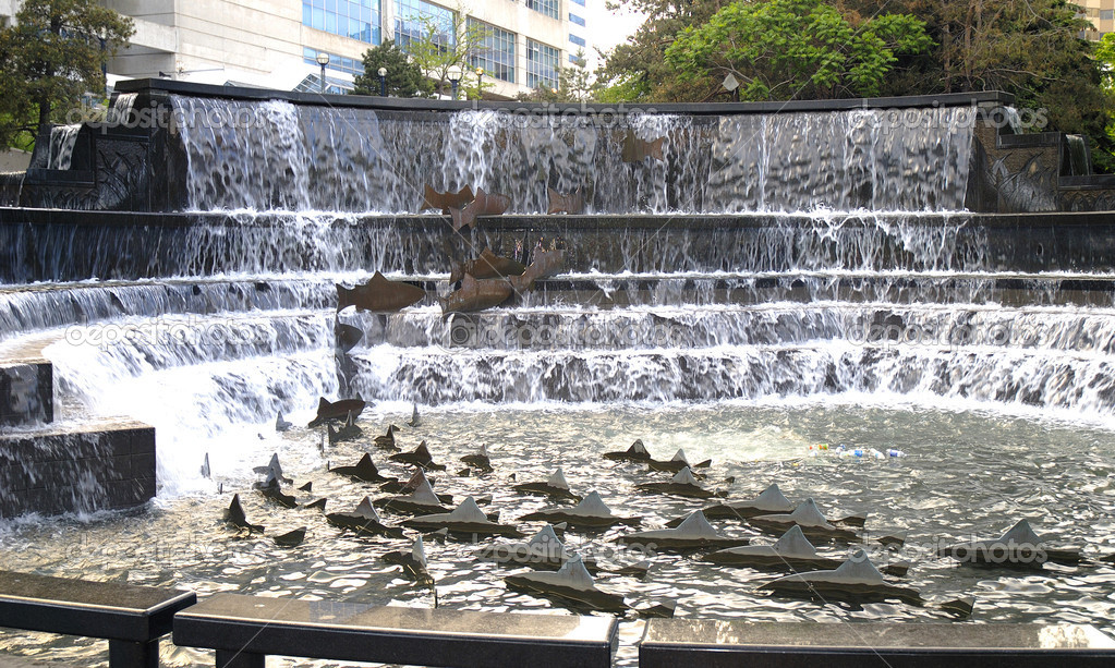 Fountain celebrating the Salmon runs in Toronto in Ontario Canada