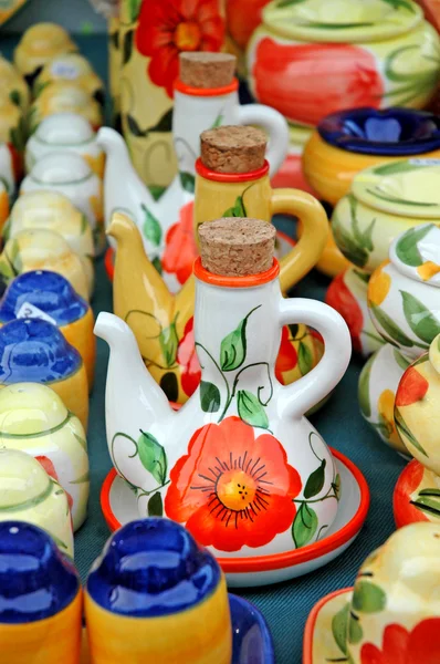 Pottery items on the market in Nerja on the Costa del Sol Andalucia Spain — Stock Photo, Image