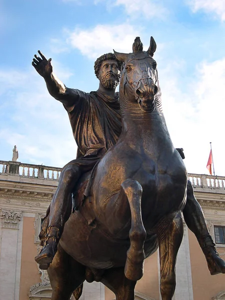 Standbeeld Van Marcus Aurelius Het Piazza Capitolijn Rome Italië Het — Stockfoto