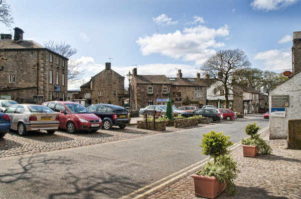 The village of Grassington in the Yorkshire Dales and Linton Falls