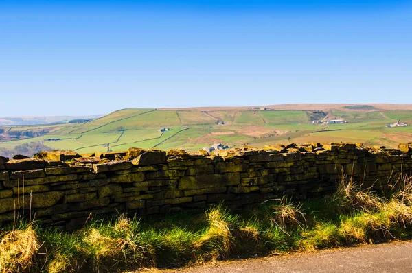 Moos Bedeckte Trockensteinmauer Die Ohne Zement Gebaut Wurde Und Lancashire — Stockfoto