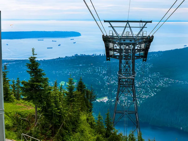 Teleférico Para Topo Montanha Grouse Vancouver Colúmbia Britânica Vista Para — Fotografia de Stock
