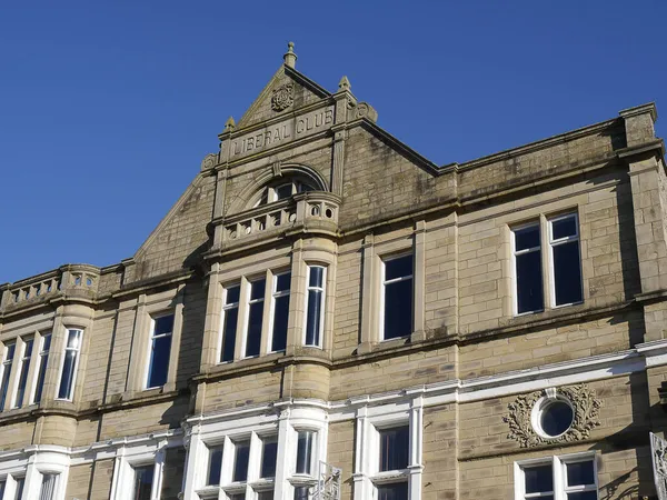 The Liberal Club in Padiham Lancashire.The facade on this building close to the Town Hall is outstanding, and although the interior has changed usage since it was built it is still beautiful.During the Cotton Famine of 1860\'s it was a soup kitchen