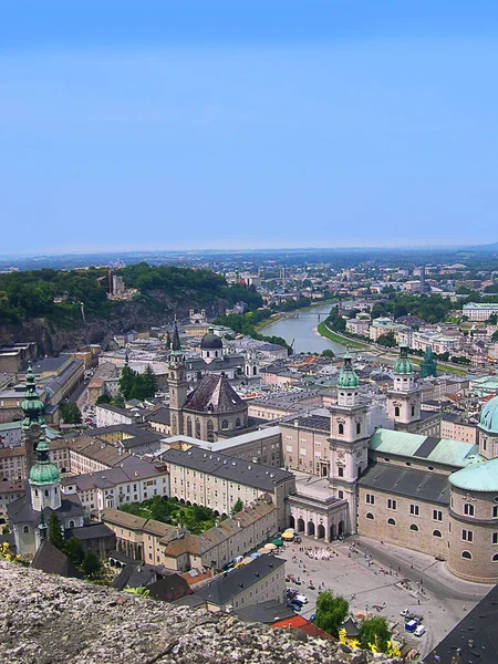 Látványos Kilátás Hohensalzburg Vár Felett Salzburg Ausztriában — Stock Fotó