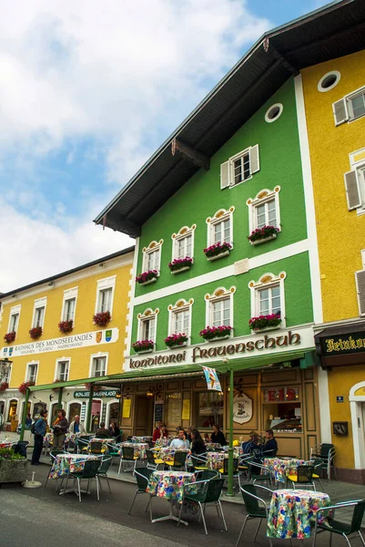 Mondsee Miasto Górnej Austrii Brzegu Jeziora Mondsee Mondsee Abbey Było — Zdjęcie stockowe