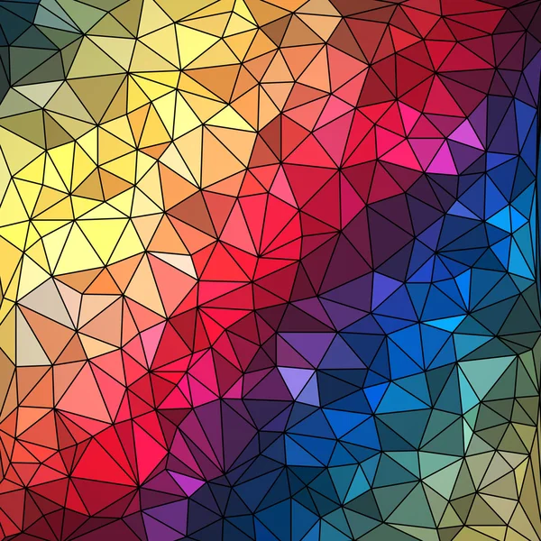 Abstract geometrical multicolored background consisting of bright triangular elements arranged on a black background — Stock Vector