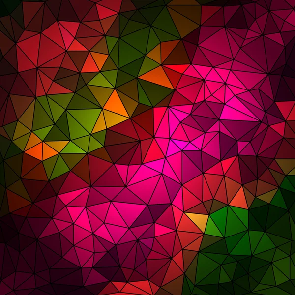 Fondo geométrico abstracto multicolor compuesto por elementos triangulares brillantes dispuestos sobre un fondo negro — Vector de stock