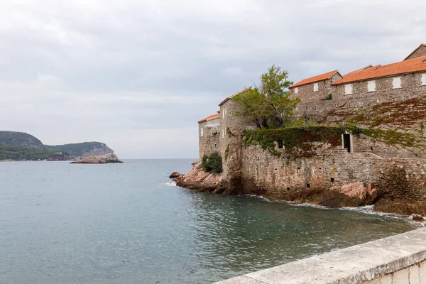 Sveti Stefan Mare Isola Estate Tramonto Con Beach Resort Lusso — Foto Stock