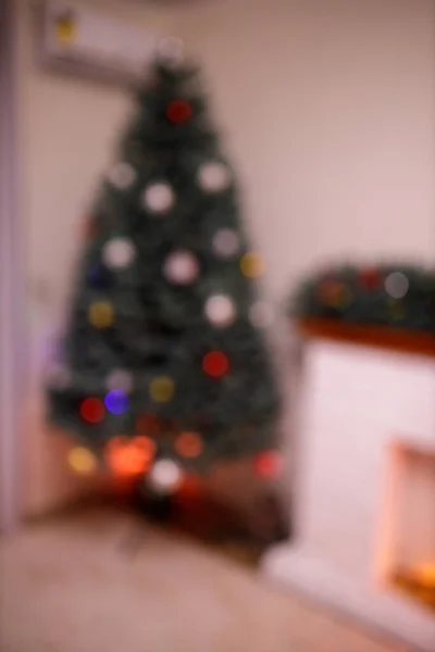 Árvore Ano Novo Casa Decorada Noite Caixas Presente Meias Vermelhas — Fotografia de Stock