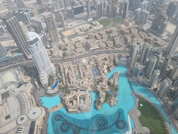 Kilátás Dubai Belvárosára Burj Khalifából Világ Legmagasabb Felhőkarcolója Homokos Reggel — Stock Fotó