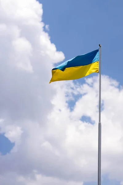 Ukraine Flag Large National Symbol Waving Blue Sky Clipping Path — Stockfoto
