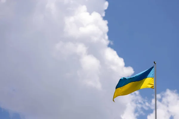 Ukraine Flag Large National Symbol Waving Blue Sky Clipping Path — Stockfoto