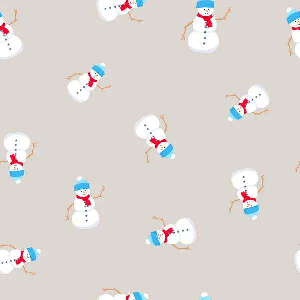 Διακοπές απρόσκοπτη μπεζ μοτίβο με χιονάνθρωπο — Διανυσματικό Αρχείο