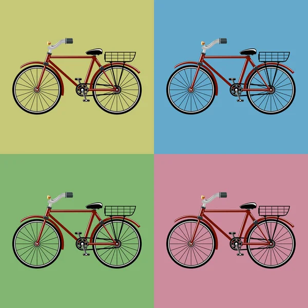 Conjunto Bicicletas Sobre Fondo Colorido Transporte Ecológico Para Equitación Recreación — Vector de stock