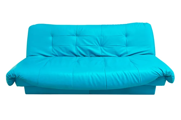 The blue leather sofa isolated on white — Zdjęcie stockowe