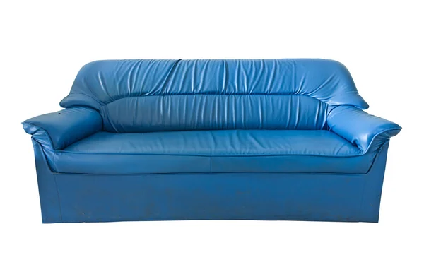 Das alte blaue Ledersofa — Stockfoto