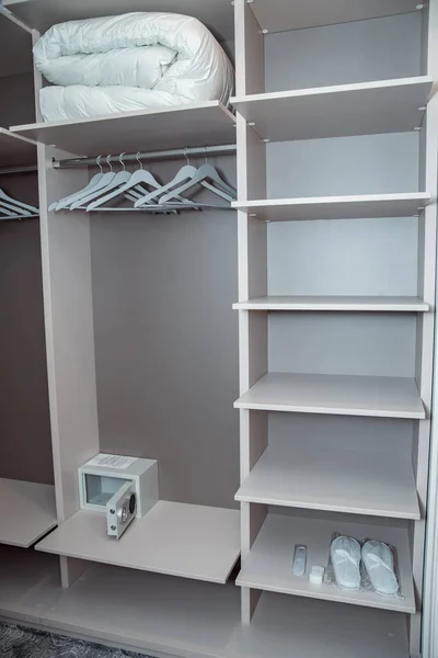 Wardrobe Room Shelves Racks Storage Space Safe Valuables Built Empty — Zdjęcie stockowe