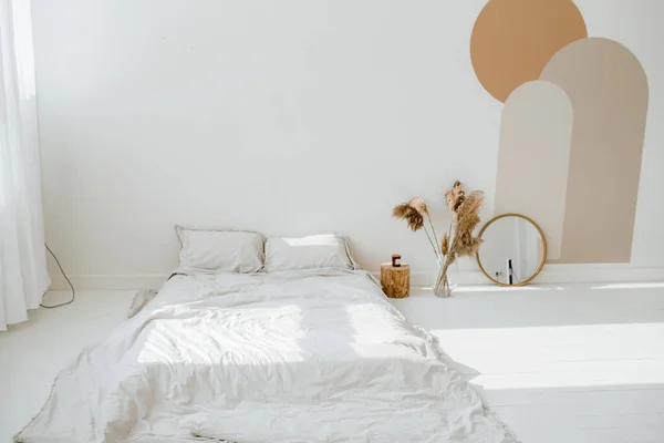 Bright Room Interior White Tones Sunlight Wooden Sunlight Interior Design — ストック写真