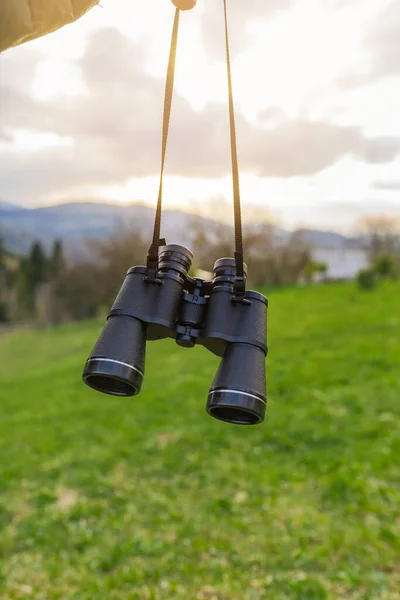 Looking Binoculars Mountains — Foto de Stock