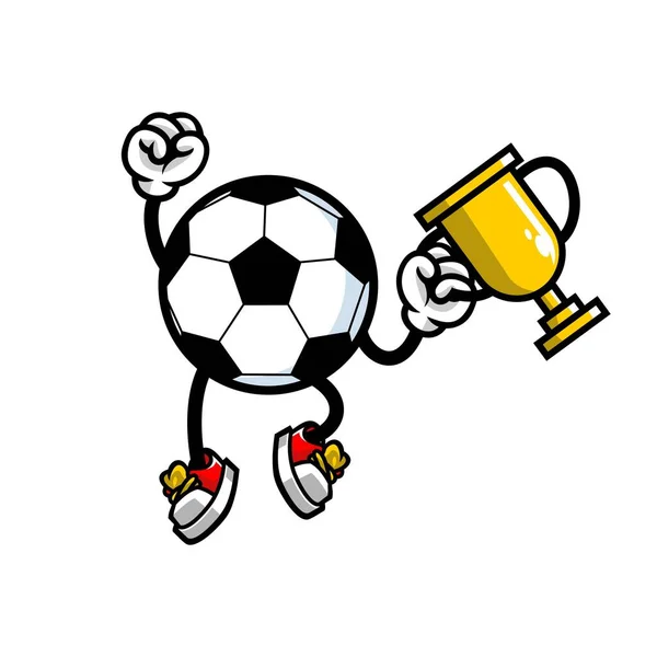 Μασκότ Ποδοσφαίρου Κρατώντας Ένα Τρόπαιο Γιορτάζει Νίκη Διανυσματική Απεικόνιση — Διανυσματικό Αρχείο