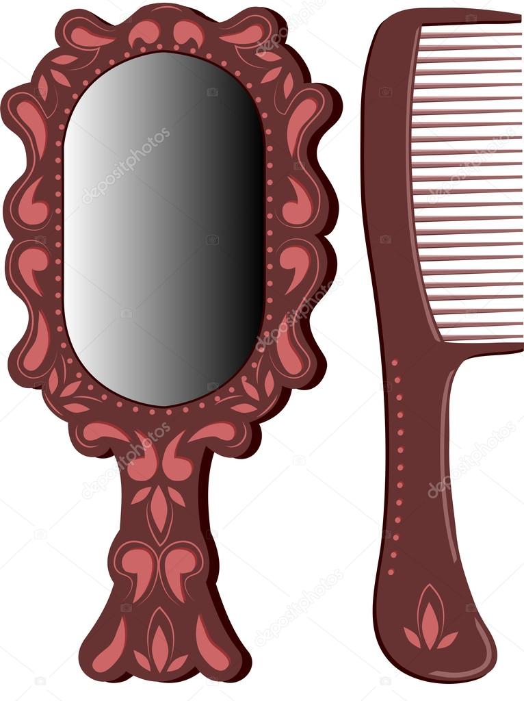 Set from an oval mirror in a brown frame and hairbrushes