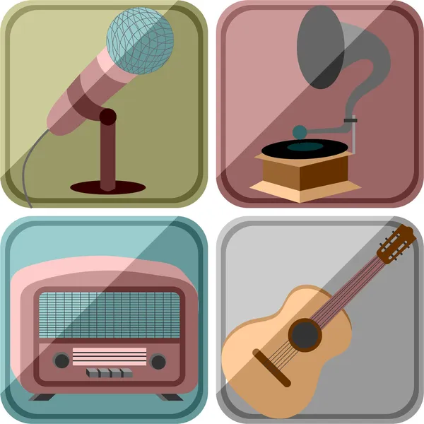 Iconos en un estilo retro con la imagen de instrumentos musicales — Vector de stock