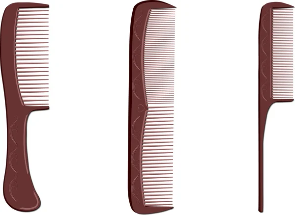 Set aus drei Haarbürsten brauner Farbe mit anmutigem Muster — Stockvektor