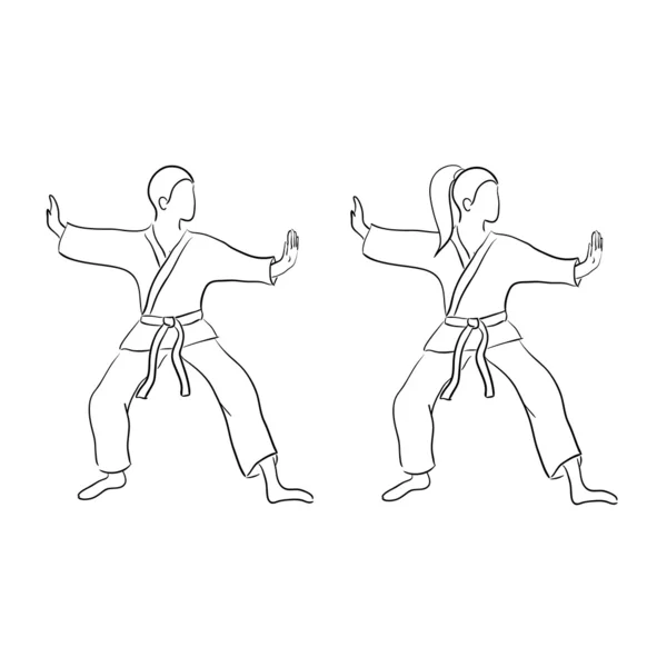 Karate doodle (hombre y mujer ) — Vector de stock