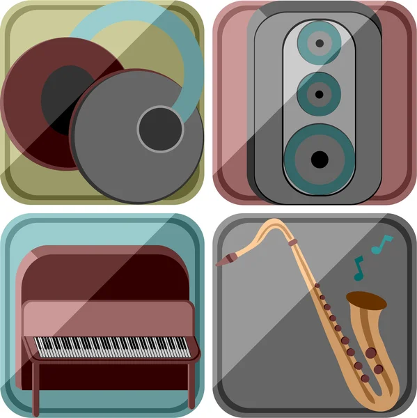 Iconos en un estilo retro con la imagen de los instrumentos musicales y el equipo — Vector de stock