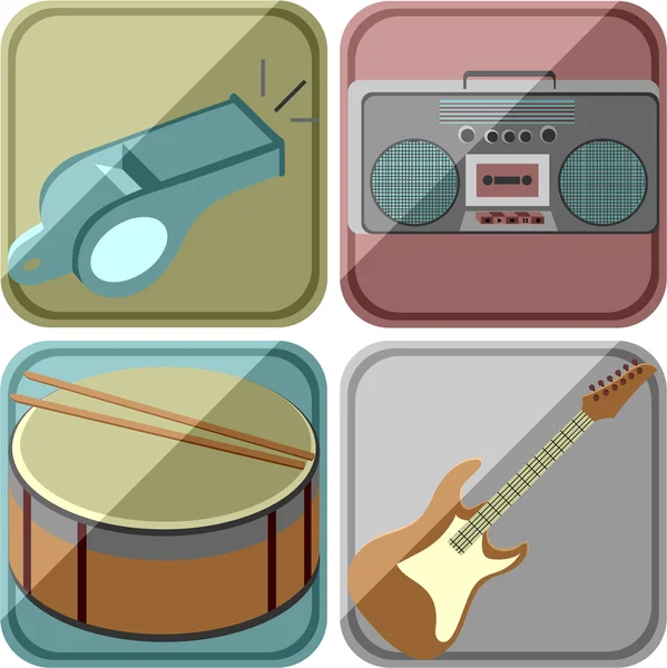 Iconos en un estilo retro con la imagen de los instrumentos musicales y el equipo — Vector de stock