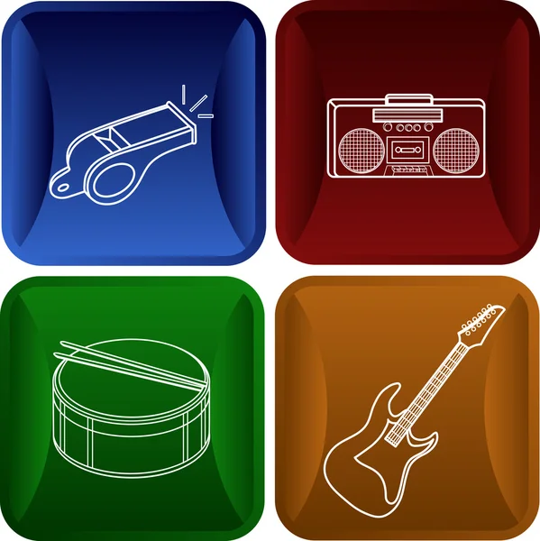 Convex icons - buttons in modern style with the image of musical instruments and the equipment — Stock Vector