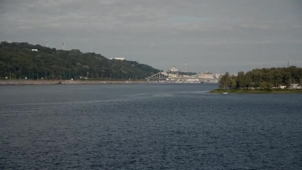 Beautiful View River Sunny Weather Panorama Dnieper Slow Motion — Stockvideo