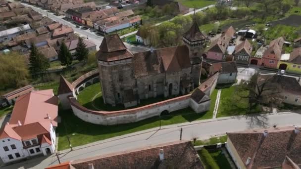 Luftaufnahmen Einer Siebenbürgischen Festungskirche Valea Viilor Kreis Sibiu Rumänien Videoaufnahmen — Stockvideo