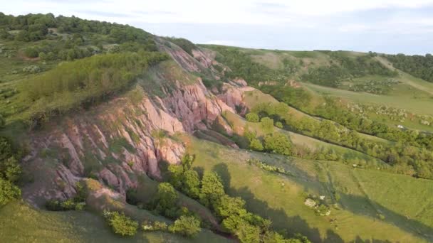 Aerial Video Canyon Formation Romania Called Red Ravine Footage Shot — Stockvideo