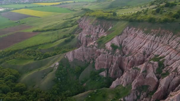 Aerial Video Canyon Formation Romania Called Red Ravine Footage Shot — Vídeos de Stock