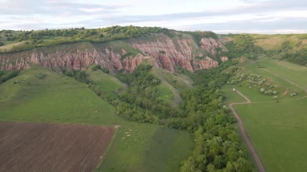 Aerial Video Canyon Formation Romania Called Red Ravine Footage Shot — стокове відео