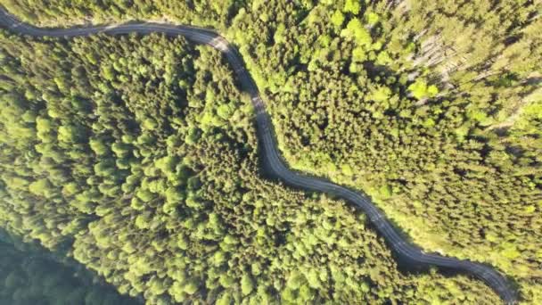 Dağlardaki Dolambaçlı Bir Yolun Yüksek Irtifadaki Bir Drondan Çekilmiş Hava — Stok video