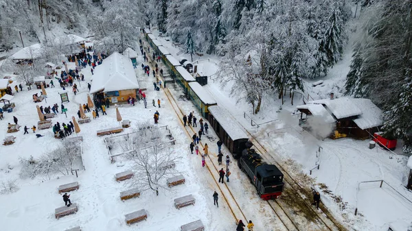 View Touristic Train Station Located Maramures County Romania Shot Low — Zdjęcie stockowe