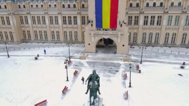 Flygbilder Kulturpalatset Från Iasi Rumänien Vintertid När Det Snöar Video — Stockvideo