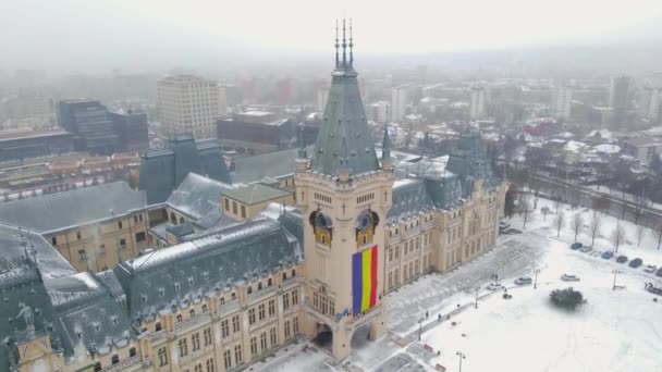 Εναέρια Πλάνα Του Πολιτιστικού Παλατιού Από Ιάσι Της Ρουμανίας Παλάτι — Αρχείο Βίντεο