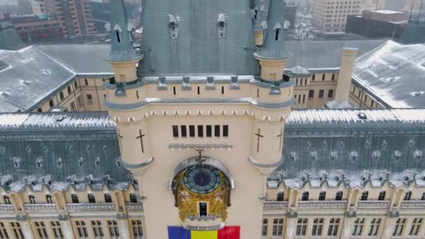 Images Aériennes Palais Culturel Iasi Roumanie Saison Hivernale Alors Neige — Video