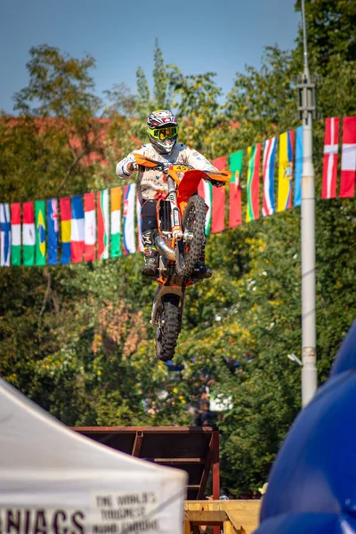 26.07.2022 Sibiu, Romania. Action photography shot at Redbull Romaniacs prologue venue. Photography consists of rider in action on  offroad course.