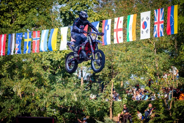 26.07.2022 Sibiu, Romania. Action photography shot at Redbull Romaniacs prologue venue. Photography consists of rider in action on  offroad course.