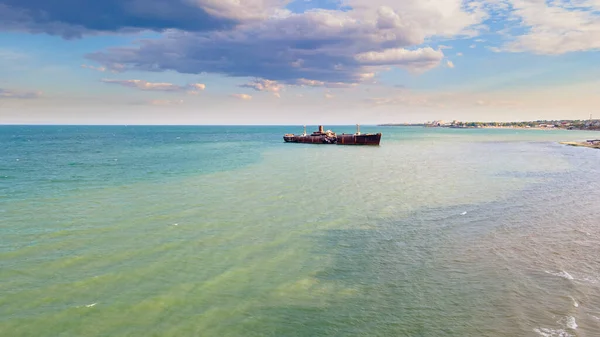 Drone Photography Rusty Shipwreck Black Sea Located Next Costinesti Beach — Stock Photo, Image