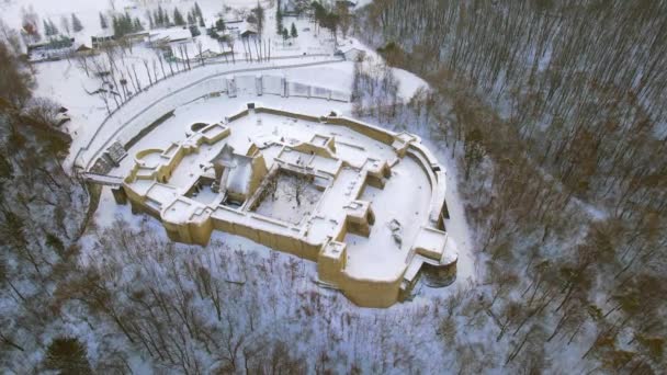 Vogelperspektive Auf Die Zitadelle Von Suceava Rumänien Der Wintersaison Aufnahmen — Stockvideo