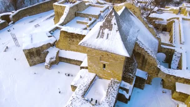 Birds Eye View Citadel Suceava Romania Winter Season Footage Shot — Stock Video